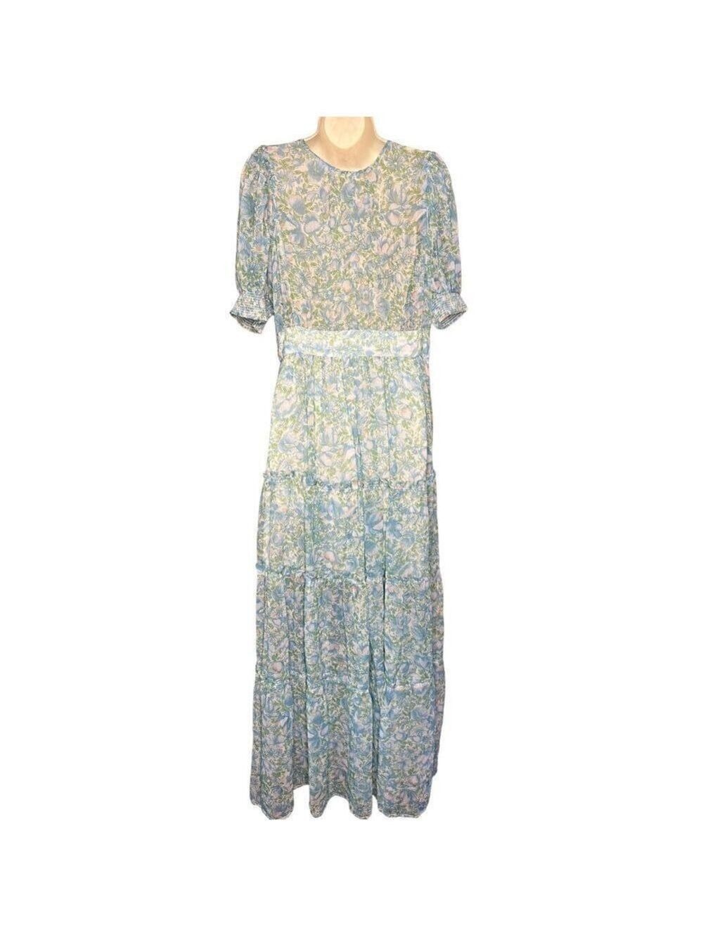 BYTIMO Blue Floral Tiered Chiffon Maxi DRESS -  NWT Size Medium - Picture 8 of 12